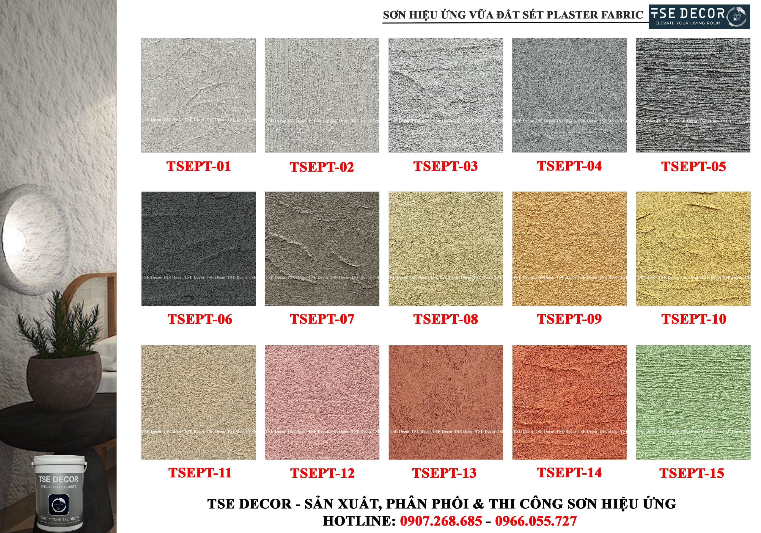 Bảng màu sơn vữa đất sét Plaster Fabric bảng màu sơn hiệu ứng vữa đất sét plaster fabric